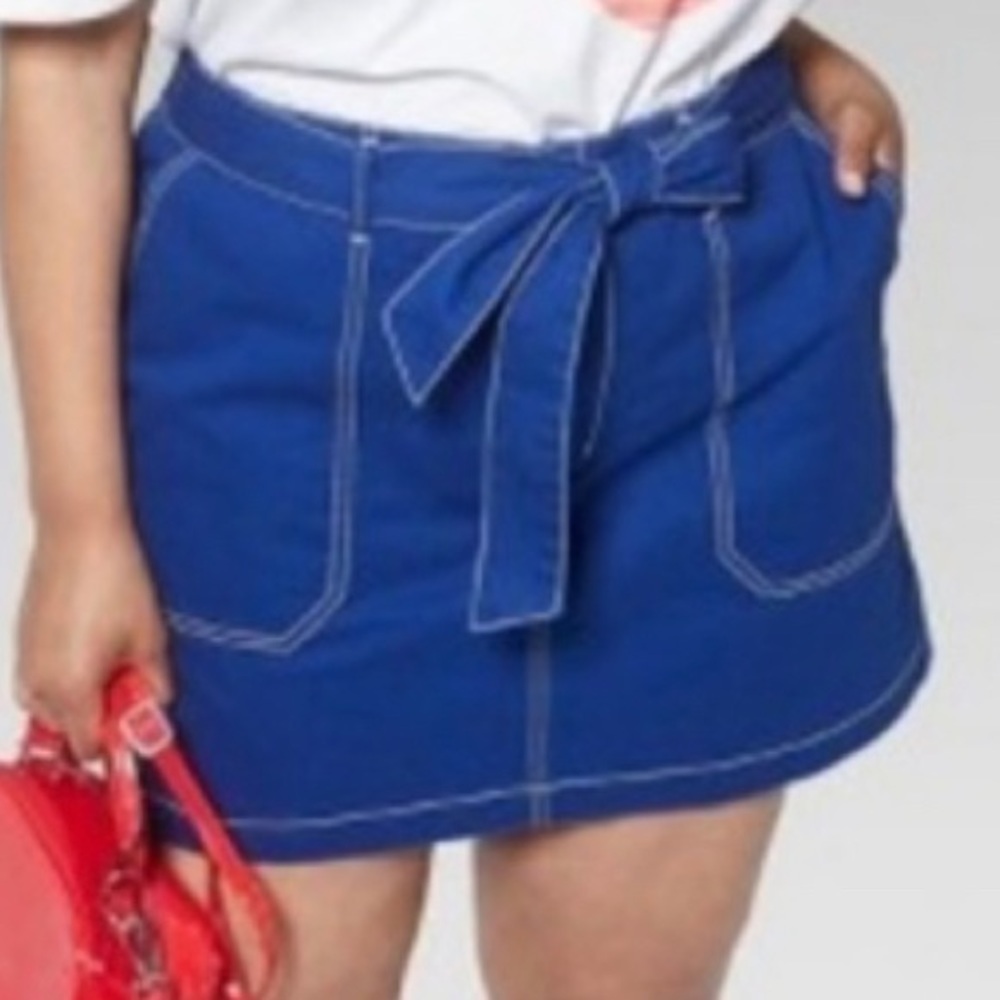 Wild Fable Women Blue Belted Contrast Stitch Utility Skirt Plus Size 22W. NWT - Picture 3 of 7